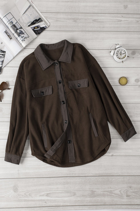 Turn Down Collar Buttoned Shirt Jacket